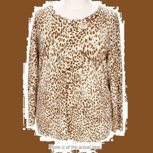 Bone and Brown Color Print Soft Cardigan